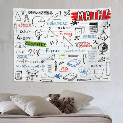 DDCBNS Math Symbols Tapestry,Funny Equations Geometry Function Print Educational Tapestry Wall Hanging Home Décor for Study Classroom Bedroom Living Room Office 80" x 60"