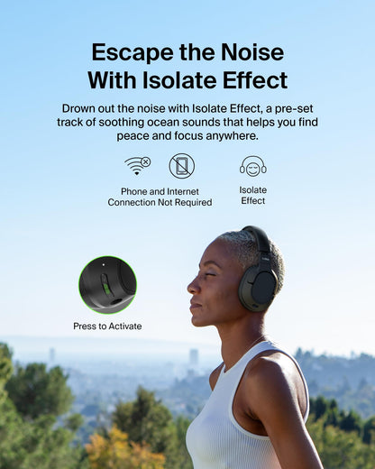 Belkin SoundForm Isolate Bluetooth Over-Ear Headphones - Hybrid Active Noise Cancelling Headphones - Wireless w/ 60H Playtime, Fast Charging & CloudCushion Ear Cups for Travel, Home, or Office - Black