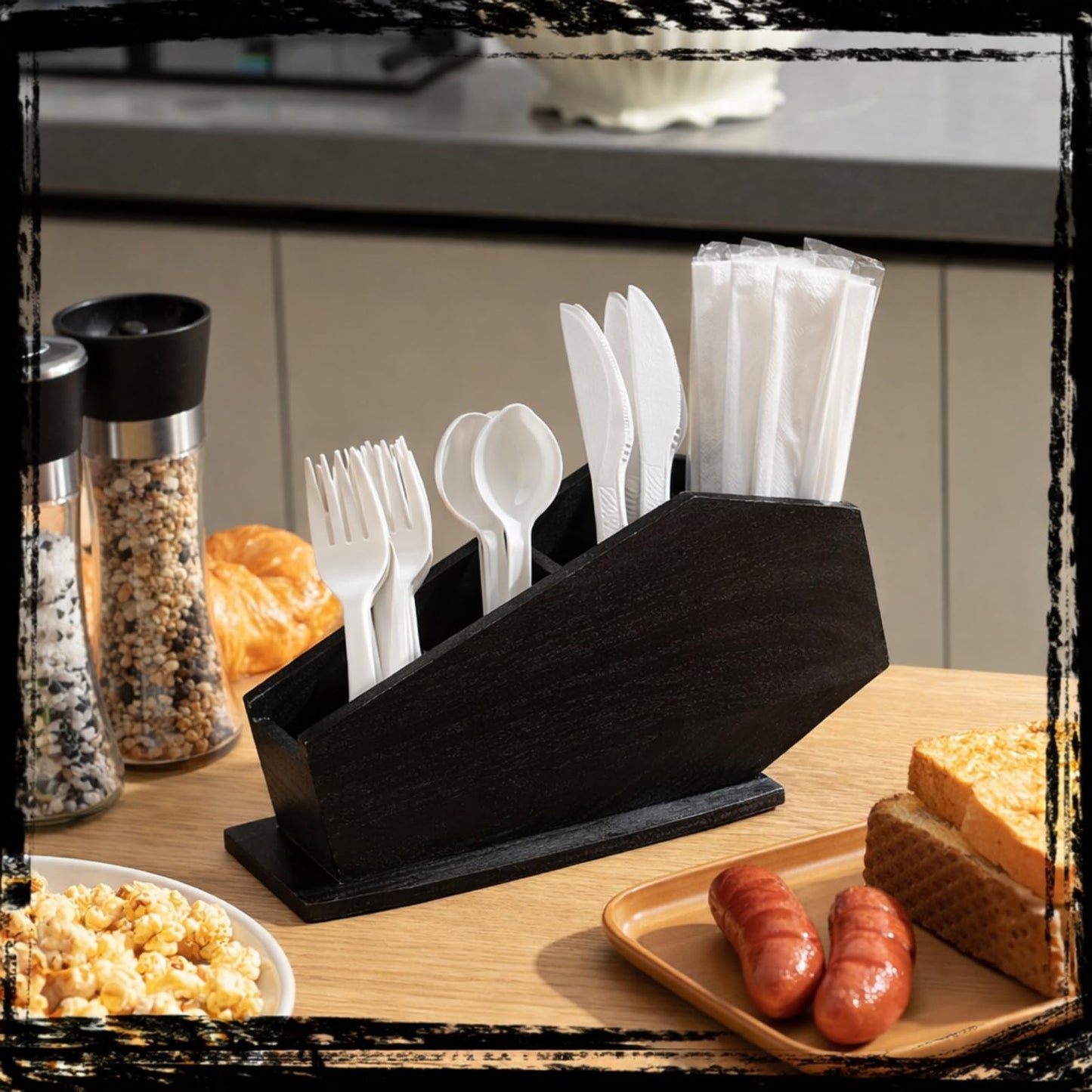 Fiwochic Coffin Wooden Holder Organizer Gothic Home Decor Spooky Gothic Gift for Pencil Makeup Brush Utensil Remote Control Toothbrush