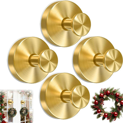 4 Pack Suction Cup Wreath Hanger, New No Drill Suction Cup Hooks for Door Wreaths, Reusable Holder for Glass Window, Door, Fall, Halloween, Christmas, Welcome Sign(Gold)