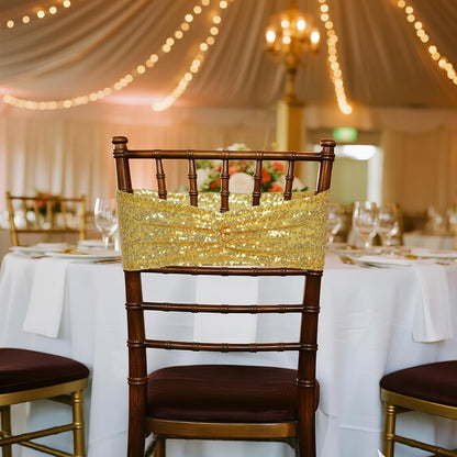 Poise3EHome Gold Sequin Chair Sashes Folding Chair Covers Bow for Party Wedding Reception Decorations, 50 PCS