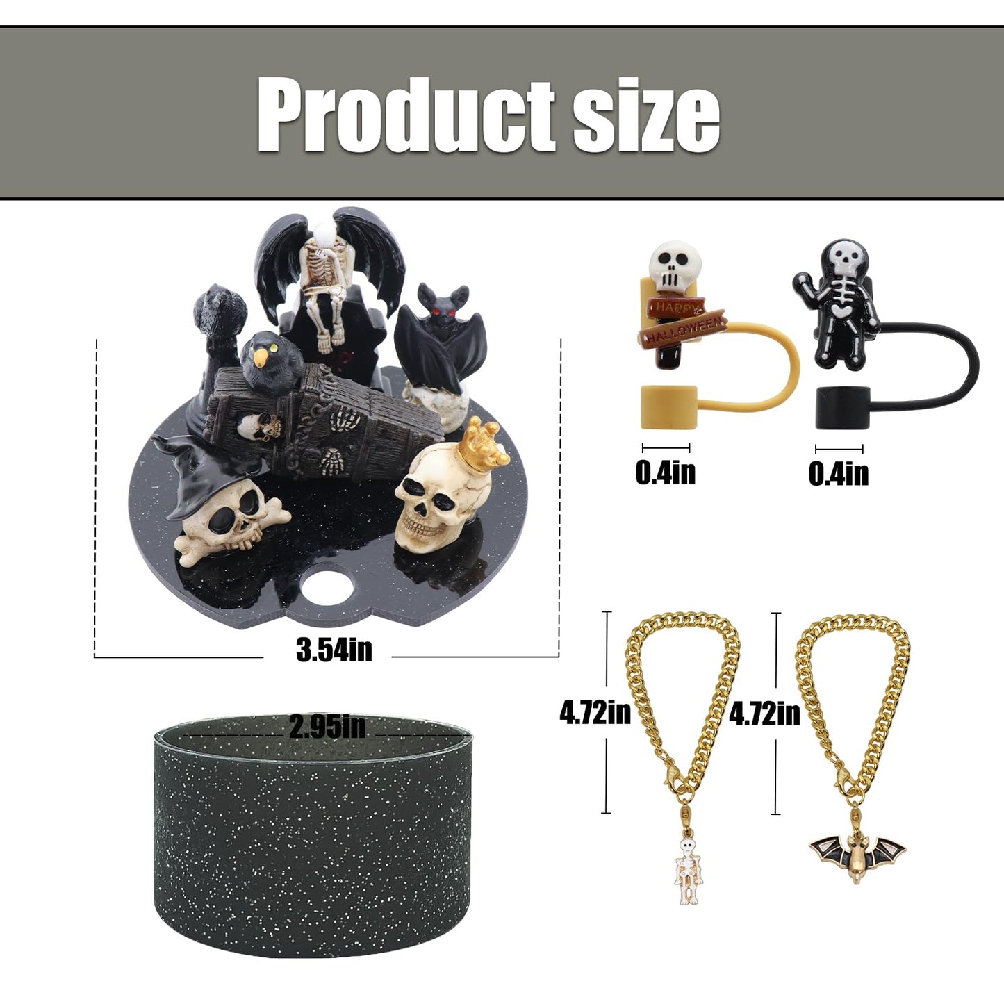 Lid Name Plate Topper for Stanley Cup 40 oz，Including Boot, Silicone Straw Topper Cover Cap, Lid Charms，Cup Chain (Halloween-A)