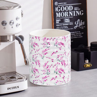 HOMSUN Kitchen Utensil Holder,7.2-inch Extra Large Sturdy Ceramic Cherry Floral Pattern Utensil Crock,Cooking Utensil Organizer for Kitchen Counter Decor,Storage Caddy Farmhouse Gift Pink Blossom