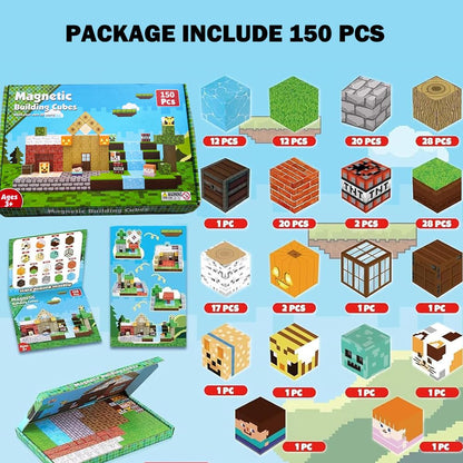 Wattlink Magnetic Building Blocks Set, 150 Pieces Pixel Style Building Cubes, Non-Toxic Construction Toys for Christmas Birthday Gifts, Ages 3+