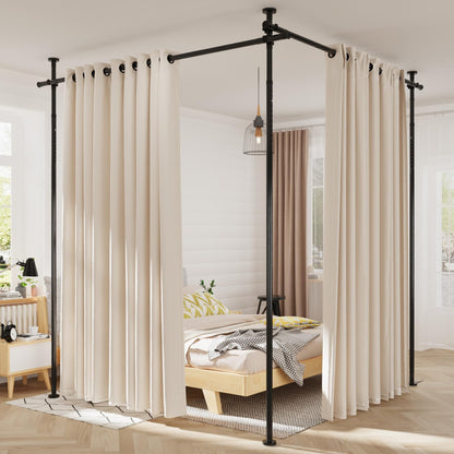 Curtain Rods No Drilling for Room Divider, Tension Curtain Rod 180in Wide Adjustable Wall Divider for Window Heavy Duty Partition Room Dividers Separation, Floor to Ceiling Space Privacy Separator