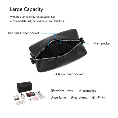 YONBEN PU leather Organizer Bag Lightweight Cosmetic Bag with Ring Clasp Perfect Travel Makeup Bag for Women (Black/PU)