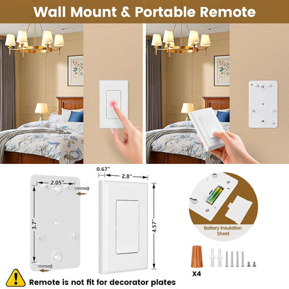 Suraielec 3 Way Wireless Light Switch, Neutral Wire Required, Grounding, 15A High Power, 100ft Range, No Wiring No WiFi, Expandable Remote Control Light Switches for Lamp, Ceiling Light, Fan