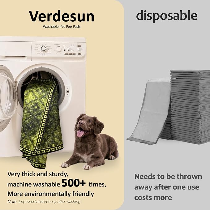 Washable Pee Pads for Dogs, Reusable Puppy Potty Training Pads, Ultra-Absorbent Thick Waterproof Leak-Proof Non-Slip Pads & Mat for Crate, Playpen, Floor, Whelping & Housebreaking , 2 Pack 24"x48"