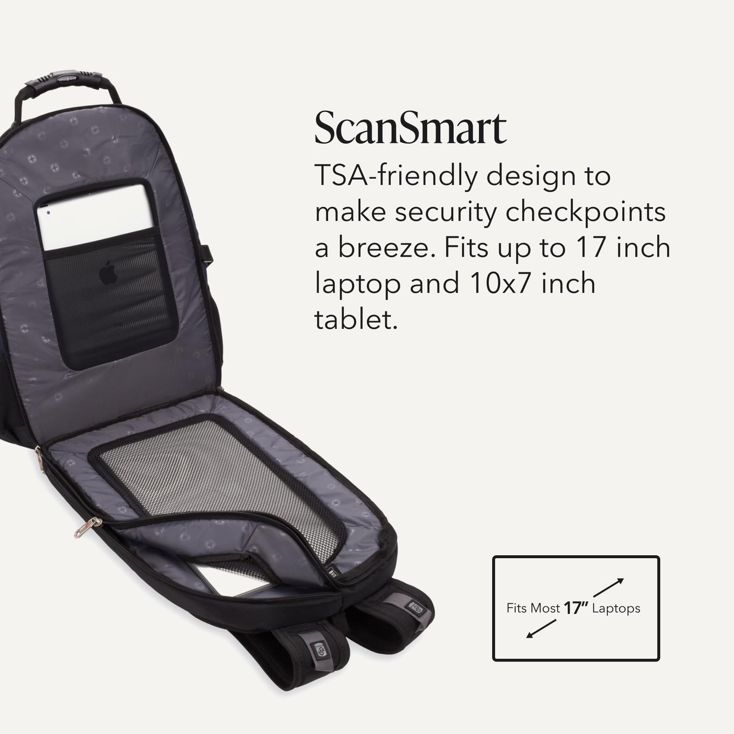SWISSGEAR 1900 ScanSmart Laptop Backpack, Fits Most 17-Inch Laptops, TSA-Friendly Lay-Flat Design, RFID Protection, and Tablet Pocket, Black, 31L, 18.5-Inch