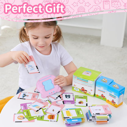 Talking Flash Cards for Toddler 1 2 3 4 5, Pocket Speec, Talking Learning Flash Cards Educational Toys Sensory Toys Gift for Boys and Girls (510 Sight Words-Bear Pink)