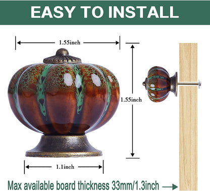 OLAYA Vintage Pumpkin Ceramic Cabinet Knobs and Handles - Retro and Elegant, 6 Pack (Pumpkin Green)