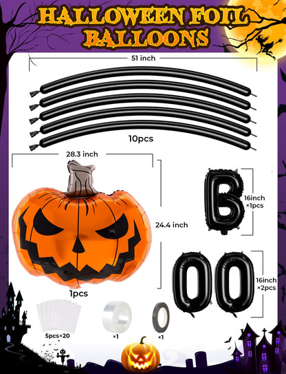 Halloween Balloons Garland Arch Kit,126pcs DIY Halloween Party Balloon With Black,Orange,Purple,Fruit Green,Confetti,Balloons,Boo,Spider,Pumpkin Foil Balloon for HalloweenParty Decorations Indoor