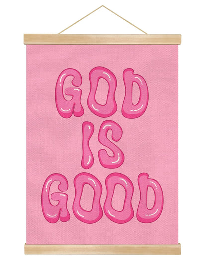 You found a duck God Is Good Wall Art Poster,Pink Bubble Letter Christian Wall Art Decor for Bedroom Nursery Playroom,Inspirational Bible Verse Canvas Hanging Poster 14x18.5Inch (LKY02)