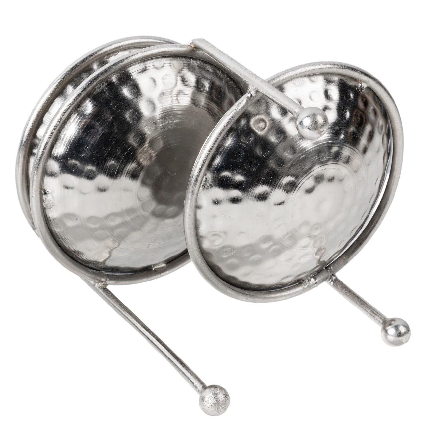 MyGift 3 Tier Jewelry Dish Organizer, 4 Inch Hammered Silver Metal Dishes and Stand, Decorative Ring Tray Jewelry Holder Display Tower for Earrings Necklace Bracelet - Handcrafted in India