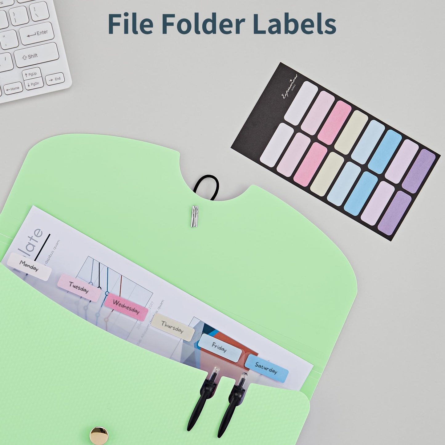 JARLINK 7 Pockets Expanding File Folder, A4 Accordion File Folders with 12 Labels, Cute Paper Organizer, Portable Document Organizer for College School Office Supplies, Macaron Pink & Macaron Green