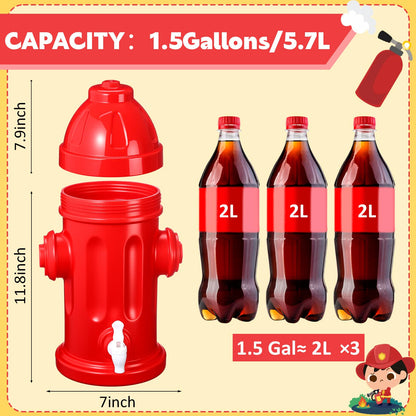 Liliful 1.5 Gallon Drink Dispenser Firefighter Racing Birthday Party Beverage Dispenser Plastic Dog Paw Party Supplies for Kids Fighter Theme Decorations (Fire Hydrant)