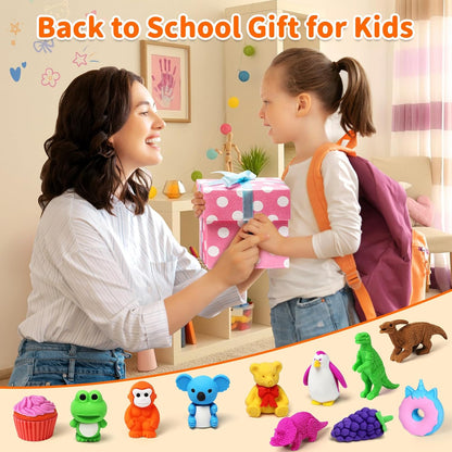 Arscniek 40 Pack 3D Puzzle Animal & Food Erasers for Kids, Take Apart Mini Pencil Erasers, Bulk Party Favors, Classroom Prizes, Treasure Box & Stocking Stuffers