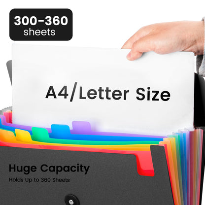 2-Pack 13-Pocket Expanding File Folder, Accordion File Organizer with Labels, Fits Letter Size & A4 Paper, for Home Office School College Supplies