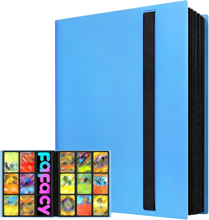 【2026】Trading Card Binder 9 Pocket, Premium Sports Collection Binder Game Cards Book with Sleeves Side Loading, Anti-open Strap Double Sided Waterproof 360 Card Folder