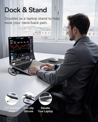 Baseus Laptop Docking Station Stand, 12 in 1 Triple 4K Display HDMI/DP, 10Gbps USB A/C Fast Data, PD 100W, Ethernet, TF/SD, USB C Docking Station with Stand for Windows/Dell/HP/Lenovo/Asus/Acer/Mac