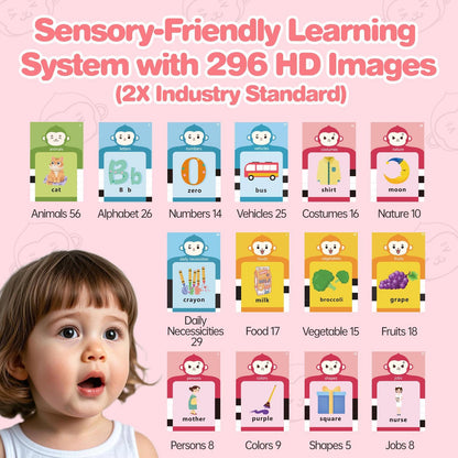 U-LEARNER Toddler Gifts Talking Flash Cards for 1 2 3 4 5 Year Old Boys and Girls, Autism Sensory Toys for Autistic Children, Learning Educational Montessori Speech Therapy, 296 Pro Words Pink