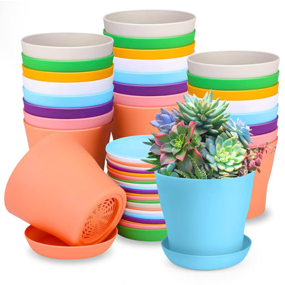 OALCQ 4 Inch Small Flower Pots - 24 Pcs, 8 Colors, Indoor Plant Pots with Drainage
