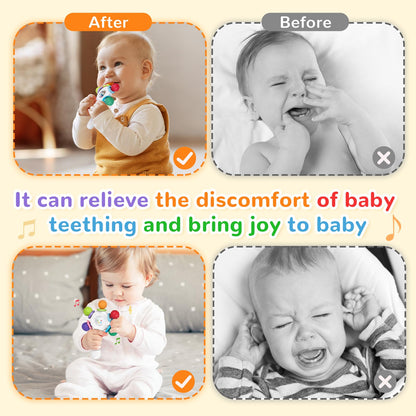 Food Quality Baby Rattle - Teething Ring - BPA - Free,Suitable for Choking - Design,Grip strengthening,Suitable for Hearing Development and Teeth Development,Ideal for Babies Aged 0-36 Months (White)
