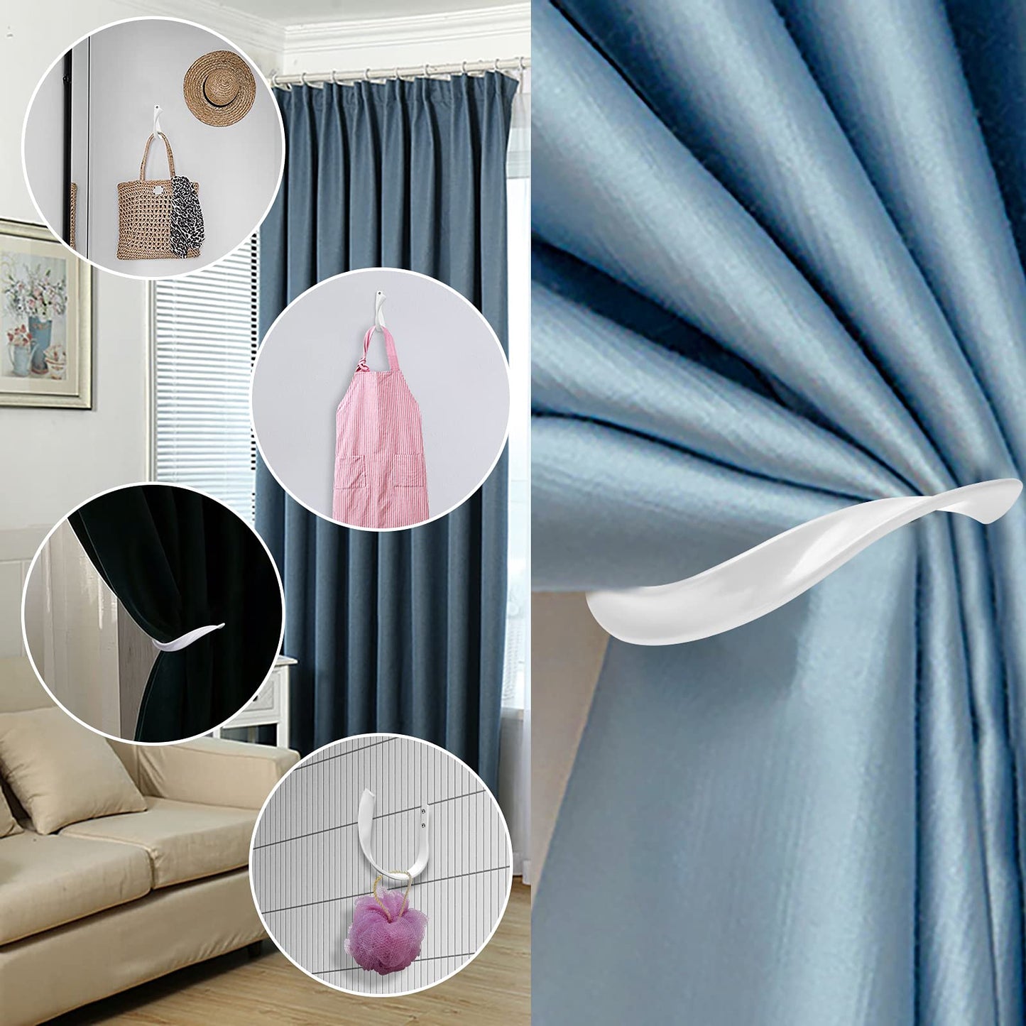 Sumnacon 2 Pcs Aluminum Alloy Curtain Holdbacks - Decorative Wall Mounted Drapery Tiebacks with Screws, Heavy Duty Window Treatment Holdbacks for Home Decor, White