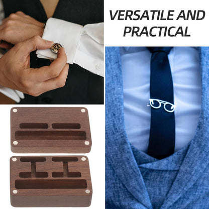 WOFASHPURET Walnut Storage Box for Men Jewelry Organizer Small Cufflink Box Case with Tie Clips Holder Compact Design for Home Office