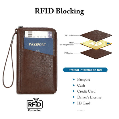 Family Passport Holder for Travel Women and Men RFID Passport Holder with Zipper Passport Case Passport cover Passport Wallet Travel Essentials and Accessories(Family,Coffee)