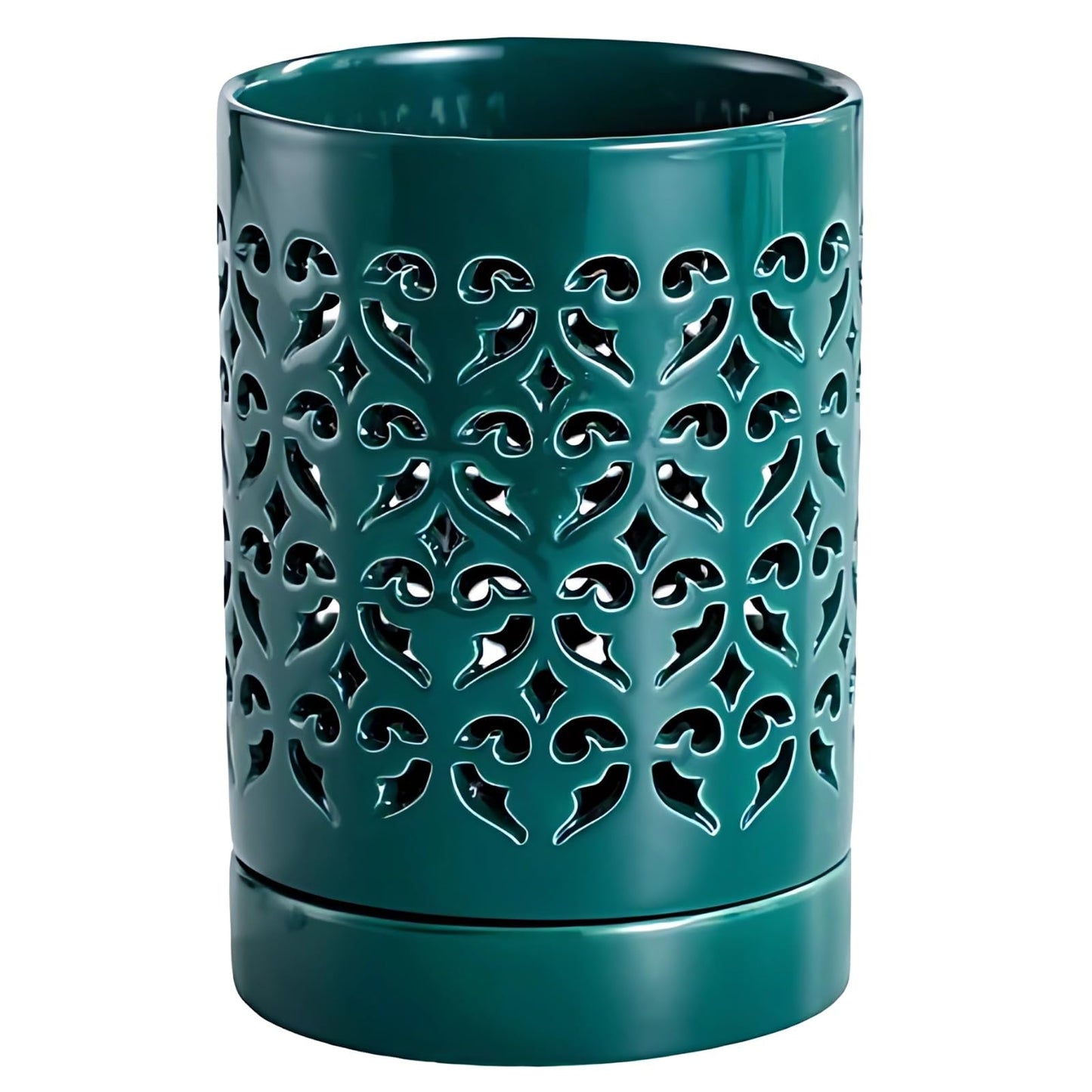 Toyosport Hollow Ceramic Decorative Pot, Green Floral Design, 5.5 x 4.1 in/14 x 10.5 cm, Multi-Purpose, Chopsticks Cage, Pen Holder, Indoor Outdoor Flower Pots