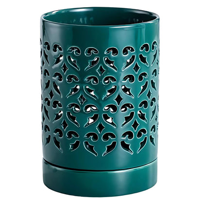 Toyosport Hollow Ceramic Decorative Pot, Green Floral Design, 5.5 x 4.1 in/14 x 10.5 cm, Multi-Purpose, Chopsticks Cage, Pen Holder, Indoor Outdoor Flower Pots