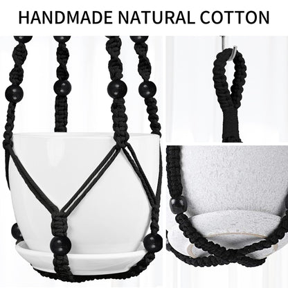 IDEEEPAN Macrame Plant Hanger - Fits 4 to 13 inches Pots for Indoor Outdoor, 35"/29"/23" Different Sizes Set, Black (POTS NOT Included)