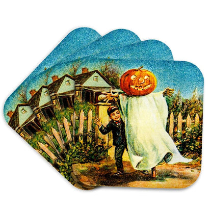 3dRose Soft Coasters - Vintage Halloween Pumpkin Head Ghost Early 1900s, Set of 4 (CST_269796_1)