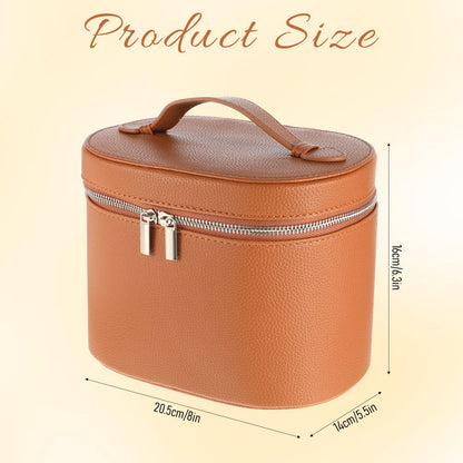 KongTiva Leather Make Up Bags, Large Capacity Cosmetic Case with Removable Compartment Waterproof Leather Makeup Travel Bags Organizer, Brown