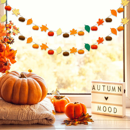 Jecery 2 Pcs Thanksgiving Garland Fall Pumpkin Felt Garland 78 Inches Fall Maple Leaves Pom Pom Felt Banner Autumn Harvest Halloween Thanksgiving Party Decorations for Mantel Fireplace Farmhouse