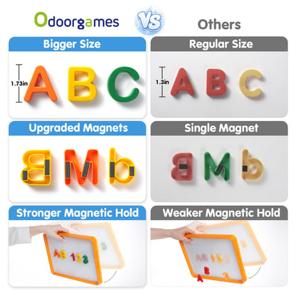 Odoorgames 78 Pcs Plastic Magnetic Letters & Numbers – Upgraded Magnets & 6 Colors - ABC Alphabet Magnets for Toddlers, Fridge & Whiteboard Learning Set