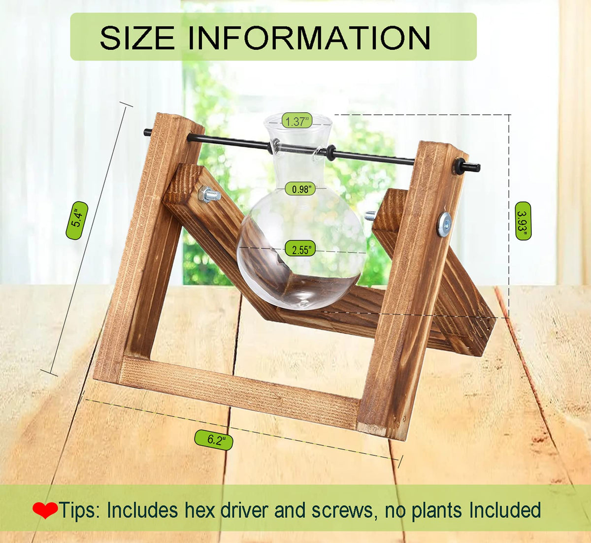 Kingbuy Plant Propagation Station Air Plant Terrarium Bulb Vase with Wooden Swivel Holder Desktop Glass Planter for Indoor Water Plants Home Office Tabletop Decor - 1 Bulb Vase