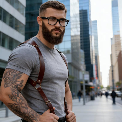 Dicosky PU Leather Suspenders for Men,Vintage Adjustable Buckle,Renaissance&BDSM Harness Style Heavy Duty for Role Play Wedding Groomsmen