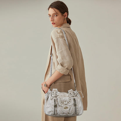 Angel Kiss Small hobo Bags for Women Retro Washed Leather Shoulder Handbag Roomy Top Handles Purses With Removable Strap