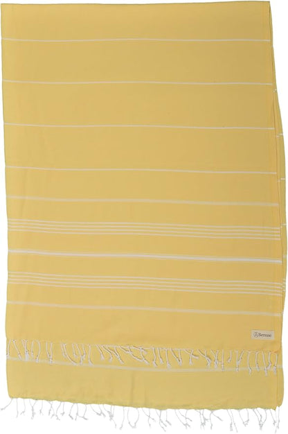 Bersuse Towels Anatolia XL Beach Blanket Throw Blanket Turkish Towel 100% Cotton Extra-Large Quick-Dry Lightweight Premium Peshtemal Towel - 61x82 Inches, Yellow (Set of 3)