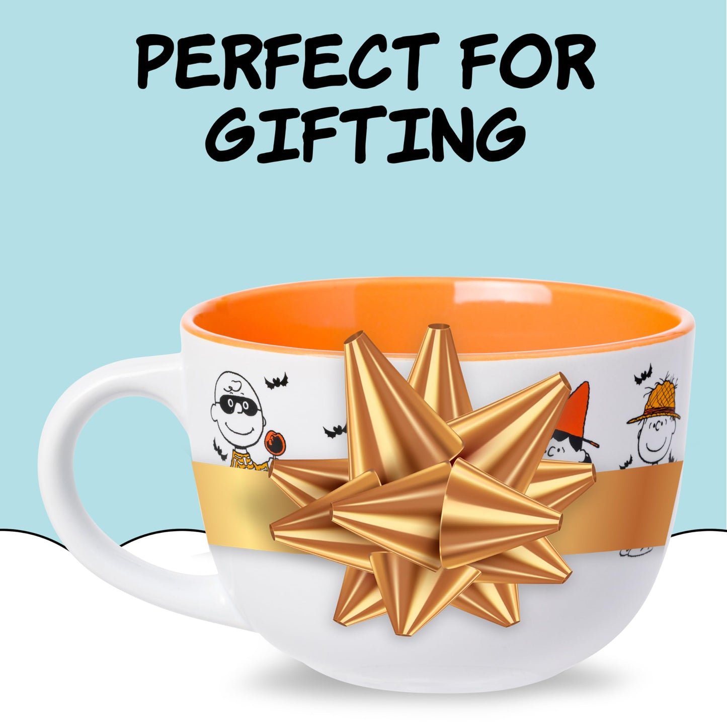 Silver Buffalo Peanuts Halloween Featuring Snoopy (Vampire), Woodstock (Vampire), Charlie Brown (Skeleton), Lucy (Witch), and Linus (Scarecrow) Ceramic Soup Mug, 24 Ounces