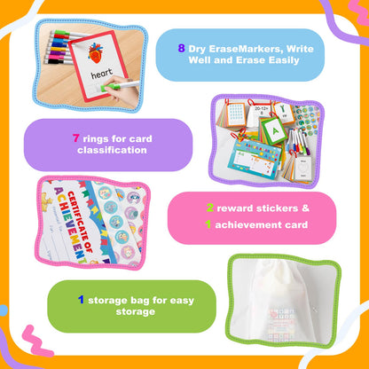 Alphabet ABC,Addition and Subtraction,Number,First Words,Shapes,Color Flash Cards 7 Set,568 Words Double-Sided Kindergarten Preschool Educational Pre k Flash Cards,Toddler FlashCards for Kids Ages 3+