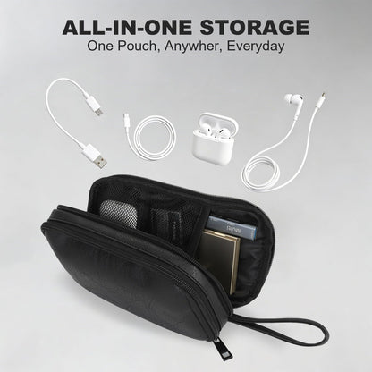 Ezday Travel Cable Organizer Bag, Electronic Accessories Carry Pouch, Portable Waterproof Double Layers All-in-One Storage Bag for Cord, Charger, Phone, Earphone (Black, Small)