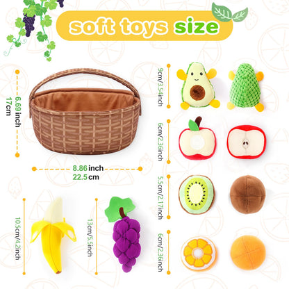 Play Food for Toddler 1-3, Plush Pretend Food Set with Sorting Fruit Basket, Baby Sensory Toys 6-12 Months, Montessori Learning Early Educational Toy for Infants, Gifts for 1 Year Old Boy Girl