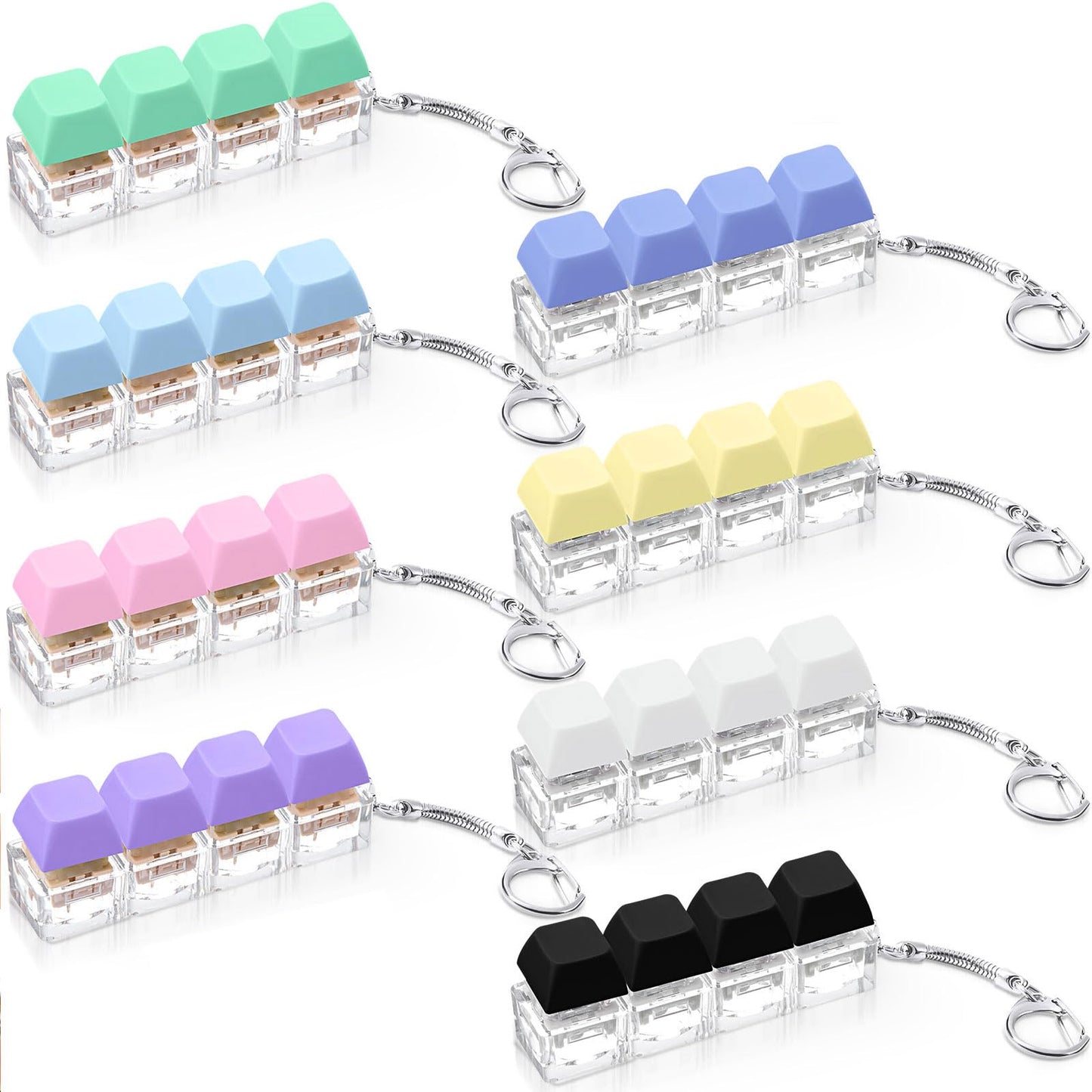 Halloscume 8 Pcs Silent and Click Keyboard Adult Fidget Clicker Toy 4-in-1 Keyboard Fidget Keychain Mechanical Key Button Clicker Stress Relief Gift for Office School Home (Macaron Color)