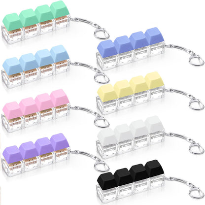Halloscume 8 Pcs Silent and Click Keyboard Adult Fidget Clicker Toy 4-in-1 Keyboard Fidget Keychain Mechanical Key Button Clicker Stress Relief Gift for Office School Home (Macaron Color)