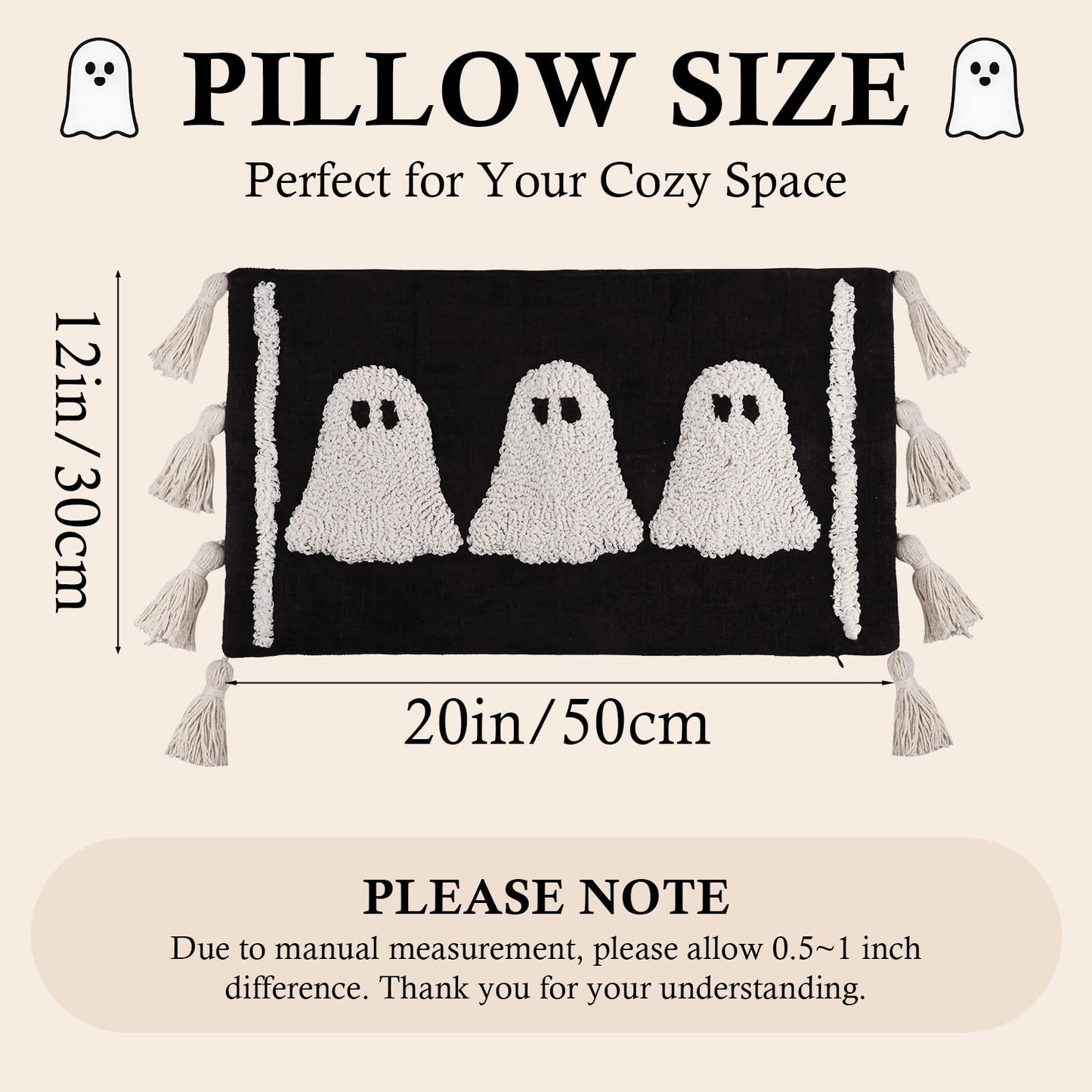 Bunny Chorus Halloween Lumbar Pillow Cover: Black and White Ghost Pillow Covers with Tassels, Cotton Linen Halloween Throw Pillow Covers 15x20 for Couch Sofa Bed, Cute Halloween Home Decorations
