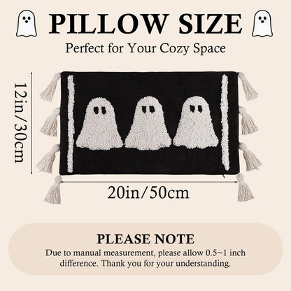 Bunny Chorus Halloween Lumbar Pillow Cover: Black and White Ghost Pillow Covers with Tassels, Cotton Linen Halloween Throw Pillow Covers 15x20 for Couch Sofa Bed, Cute Halloween Home Decorations