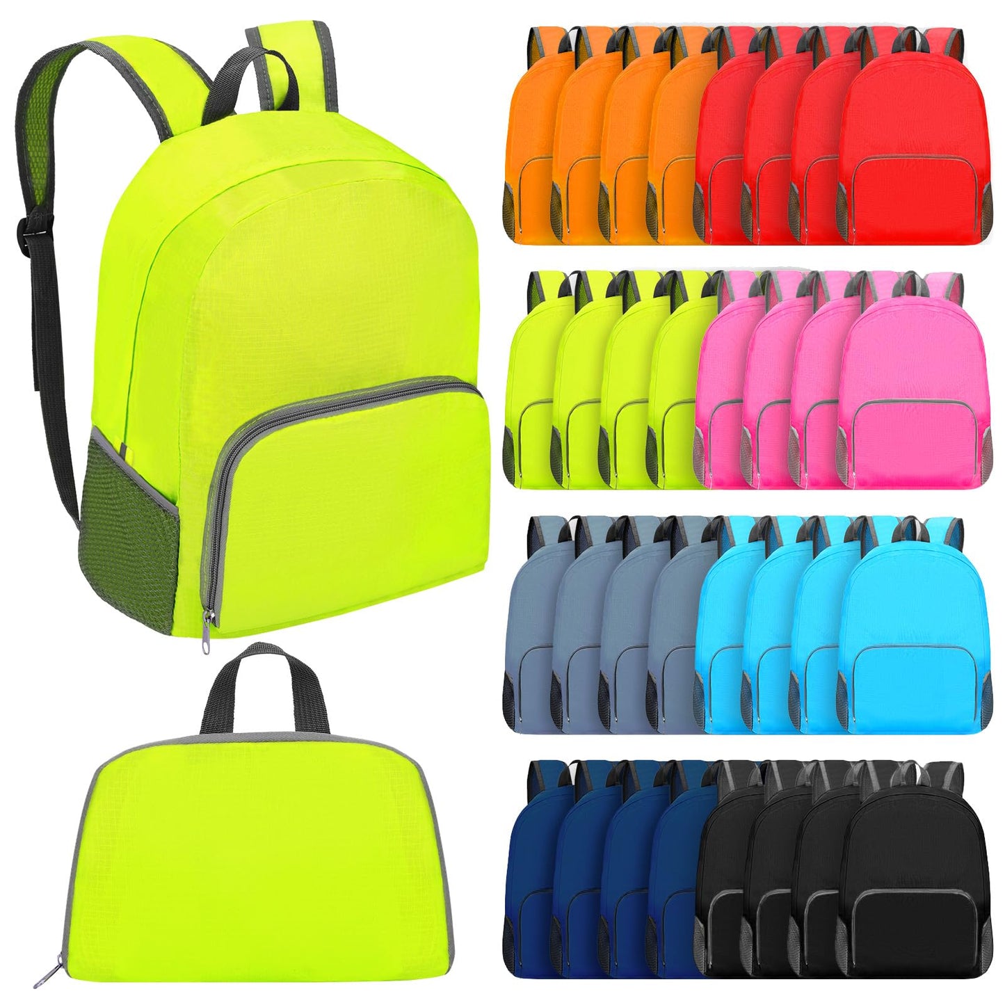 ABULKSALE 48 Pcs 17 Inch Foldable Backpacks in Bulk Classic Back Packs Colorful Book Bags Lightweight Basic Bookbags Wholesale for Homeless Student School Supply Outdoor Travel